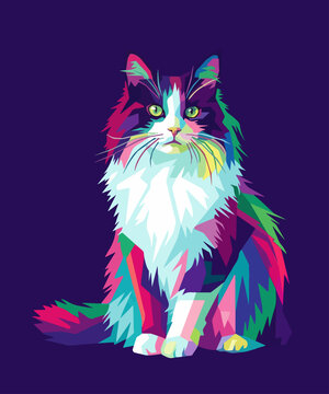 cat colorful pop art wpap illustration. animal illustration vector