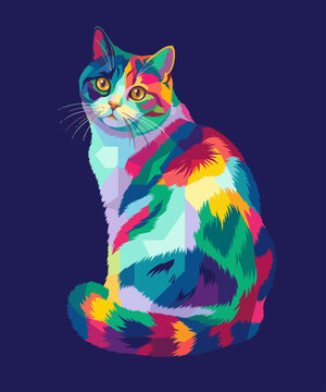 cat colorful pop art wpap illustration. animal illustration vector