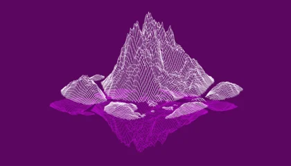 Fototapeten Violett Wireframe mountain landscape with purple background and reflection  © Siam