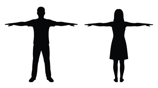 Minimalist vector illustration featuring black silhouettes of a man and a woman in t pose