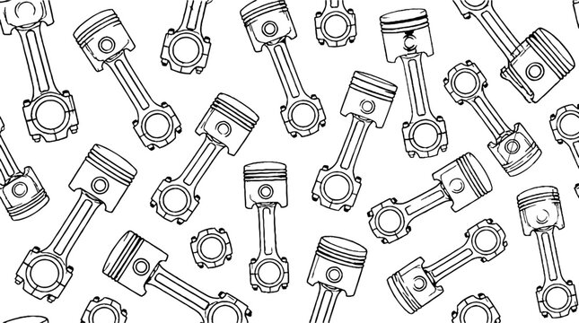 Detailed illustration of multiple engine pistons and connecting rods.