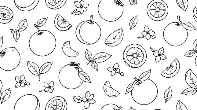 Hand drawn citrus fruits and leaves pattern design.