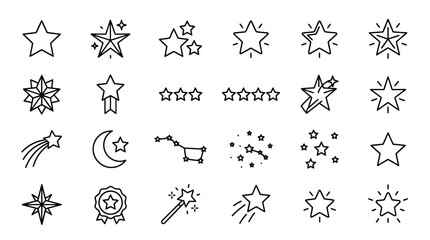 Assorted star shapes and celestial constellation line icons. © ULFAITA