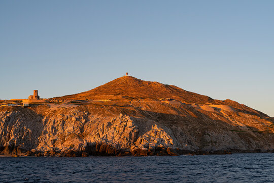 along rugged pacific coast of baja california peninsula at cabo falso with two lighthouses in view