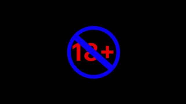 18 plus icon sign animation on dark background. Under 18 sign warning symbol. Over 18 only censored. 18+ not allowed logo animation.Under 18 sign warning symbol.