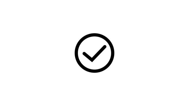 Check mark icon. Animated tick mark icon with circle loading animated on a black background.approved mark icon.