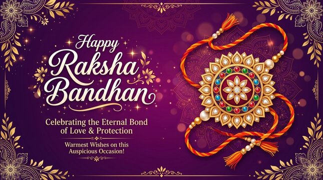 Happy Raksha Bandhan greeting design with colorful Rakhi thread. Indian brother sister festival, celebration of love and protection. Family bond ritual ornamental ...