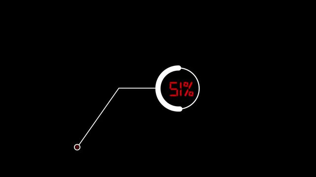 51% percent loading circle round count chart infographic animation on a black background.