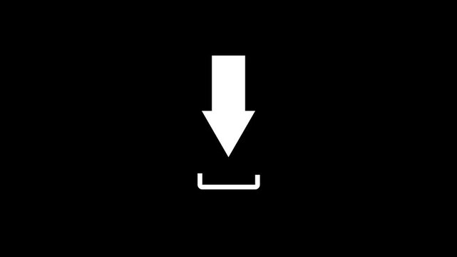Down arrow icon with bracket on white background. Direction forward icon animation on a black background.