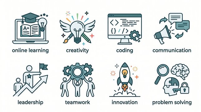 Vector illustration of business icons on white background