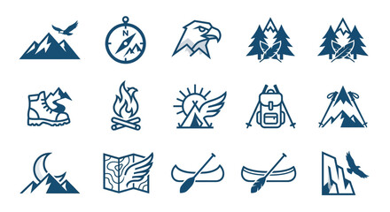 Obraz premium Set of Camping and Outdoor Adventure Icons in Blue