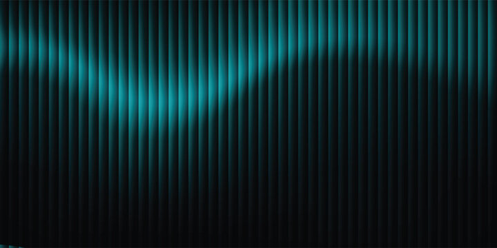 Abstract futuristic dark cyan background with vertical parallel stripes and a dynamic glowing wave pattern. Modern tech backdrop with deep teal gradients and 3D textured bars