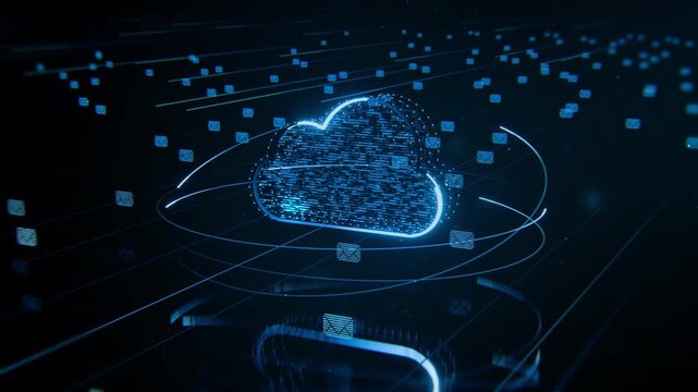 Cloud email transfers data through cloud email technology. Suitable for technology concepts and communication.