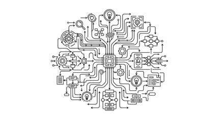 Obraz premium CPU microchip with neural network and logic icons