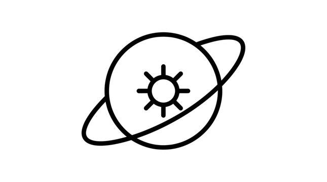 Minimalist astronomical ringed planet and star icon.