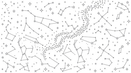 Minimalist constellation pattern and Milky Way on white background © ULFAITA