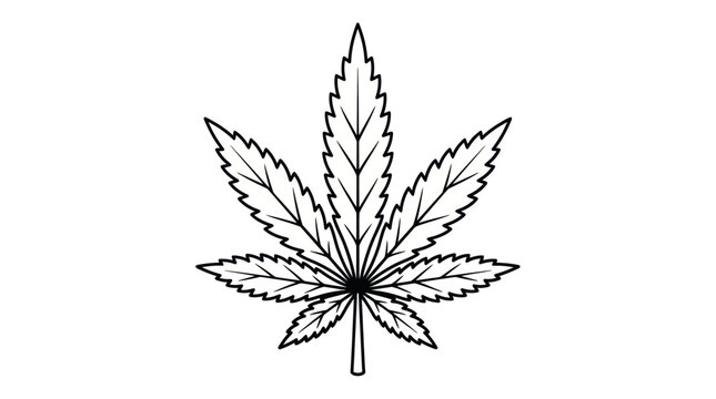 Minimalist marijuana cannabis leaf line art drawing