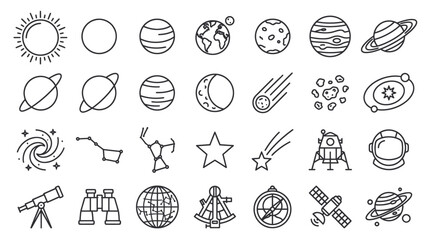 Minimalist space and astronomy icon set outline. © ULFAITA