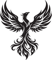 Fototapeta premium Black phoenix bird with spread wings in detailed vector style