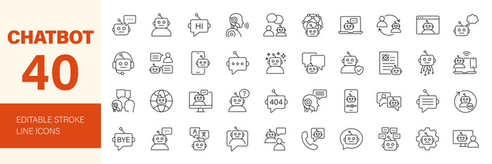 Fototapeta na wymiar Chatbot icon set. Editable line icons. Vector illustration.