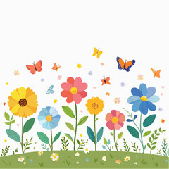 Fototapeta premium Flat Wildflower Meadow Vector