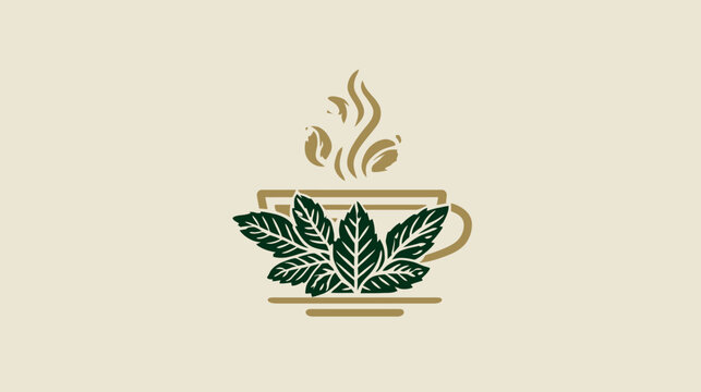 Herbal mint tea cup logo with steam.