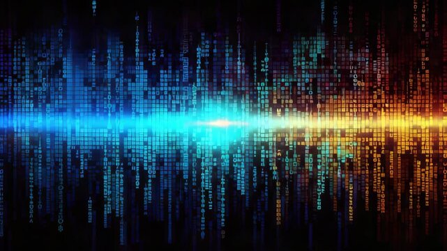 Dark blue cyber light abstract technology background for computer graphic website internet and business, illustrative video. Infographics. Digital transformation concept. Binary code and arrow symbols