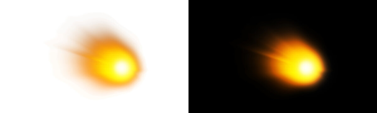 Transparent background featuring a realistic glowing fireball or meteor effect. This dynamic burning comet element adds a powerful cosmic touch to your digital designs.
