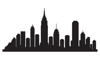 Obraz premium Minimalist black silhouette of a generic city skyline with high skyscrapers and towers.
