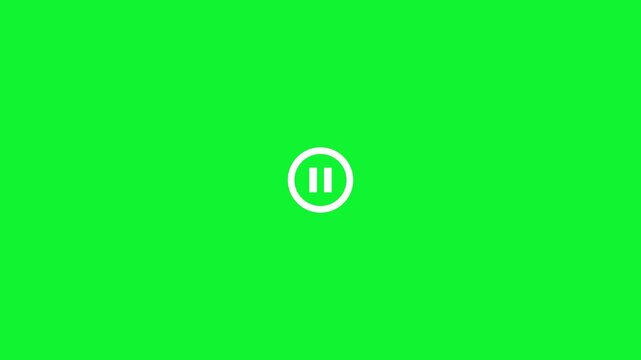Minimalist pause button animation on green screen background, for easy chroma, key compositing symbol, motion green screen
