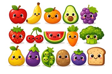 colorful fruit and vegetable characters collection for healthy learning © LyaaArtWorks