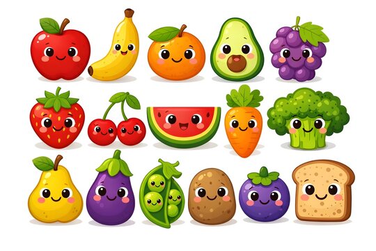 colorful fruit and vegetable characters collection for healthy learning