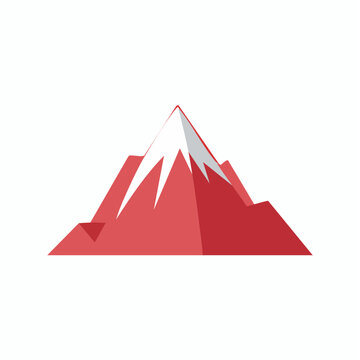 Flat design icon of a red mountain with snow cap