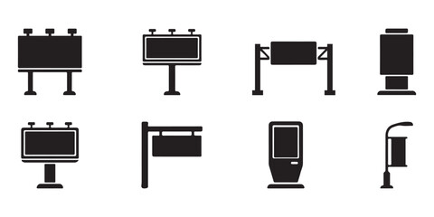 Billboard Sign Silhouette Icons Set with Advertising Display Boards Outdoor Marketing and Street Signage Vector Collection © MD