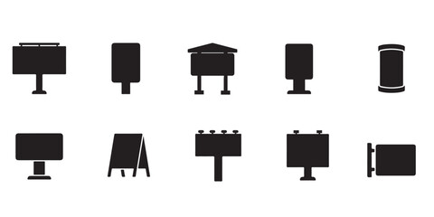 Billboard Sign Silhouette Icons Set with Advertising Display Boards Outdoor Marketing and Street Signage Vector Collection © MD