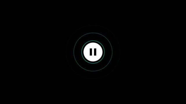 Minimalist pause button animation with pulsing circular rings on black background, motion interface