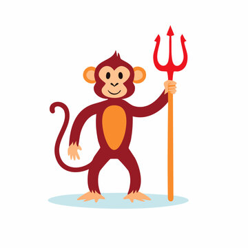 Cartoon Devil Monkey Holding a Trident