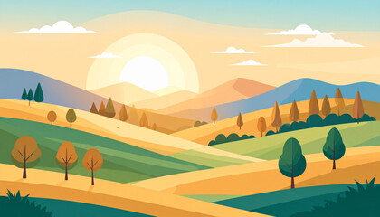 Fototapeta premium Flat Sunrise Hills Vector