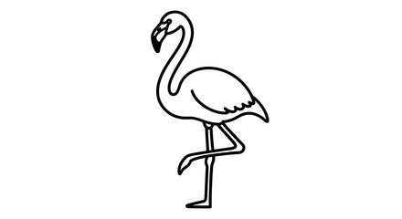 Naklejka premium Elegant flamingo standing on one leg line art icon.