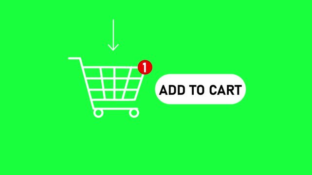 Add to cart button animation with shopping cart on green screen for e-commerce marketing online shopping