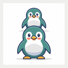 Obraz premium Cute cartoon penguins stacked on white background