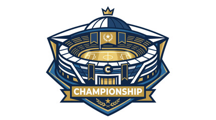 Championship Stadium Logo with Crown and Soccer Field - Vector Illustration © Tanir