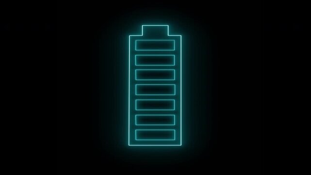 Blue Charging Battery Icon on Black Background. Use Add, Screen Overlay Blending Modes to Add to Your Videos. Perfect for technology, mobile apps, power supply, and green energy concepts. 4K.