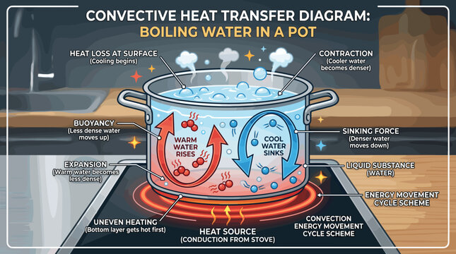 Conective Heat Transfer Diagram of Boiling Water in a Pot