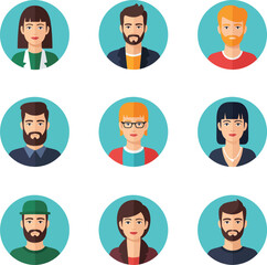 Fototapeta premium Flat design illustration of a man with a beard and green hat, modern avatar icon.