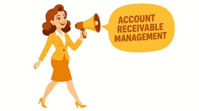 Woman with megaphone announcing account receivable management.