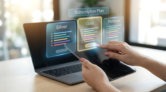 Digital Subscription Plans Comparison on Laptop Screen, Online Membership Pricing, SaaS Business and Technology Concept