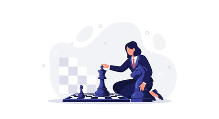 Fototapeta premium Businesswoman Strategizing Chess Game, Planning Future Success in Corporate World