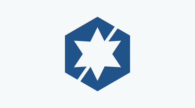 Blue hexagon with star symbol icon.