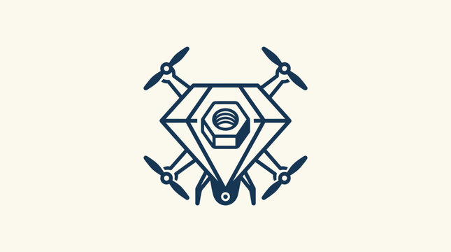 Blue hex nut mechanical drone logo design.